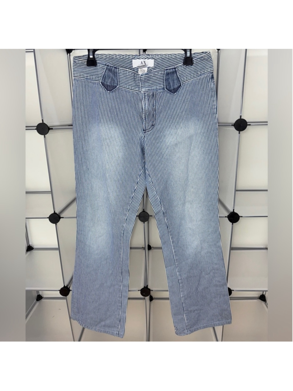AX Armani Exchange Women's Cotton Blue Stripes Flare Jeans Size 6